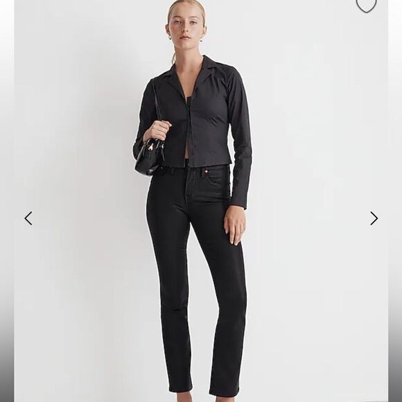 Madewell Kick Out Crop Jeans in True Black Wash: Coated Edition - Picture 1 of 8